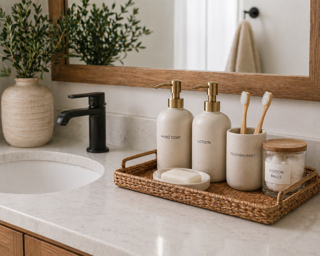 countertop tray with matching soap dispensers