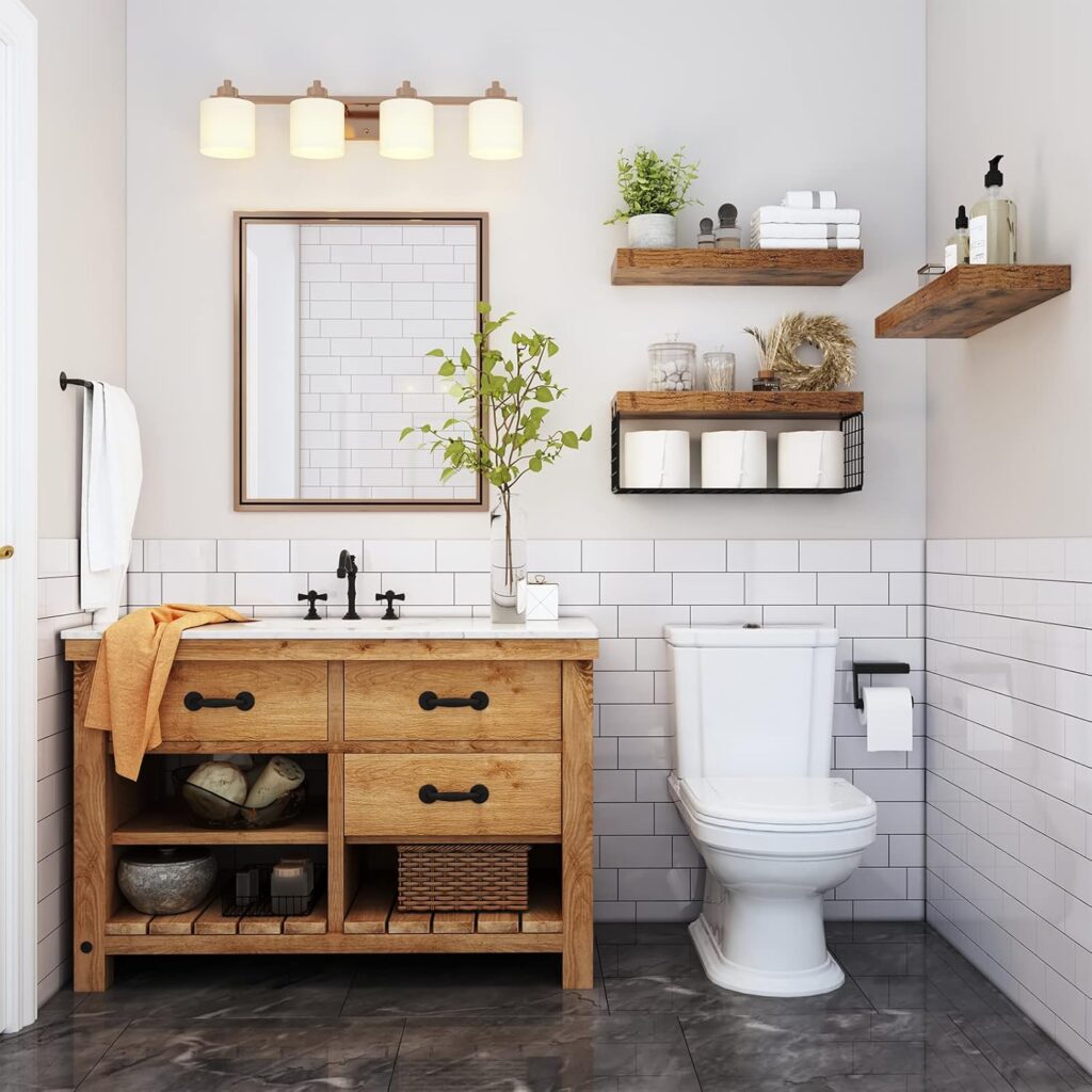 floating shelves above toilet