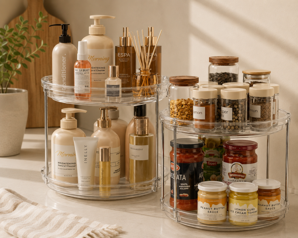 clear Susan turntable holding spices