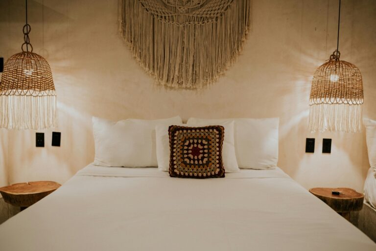 textured rattan lights in bedroom to transform the mood to cozy
