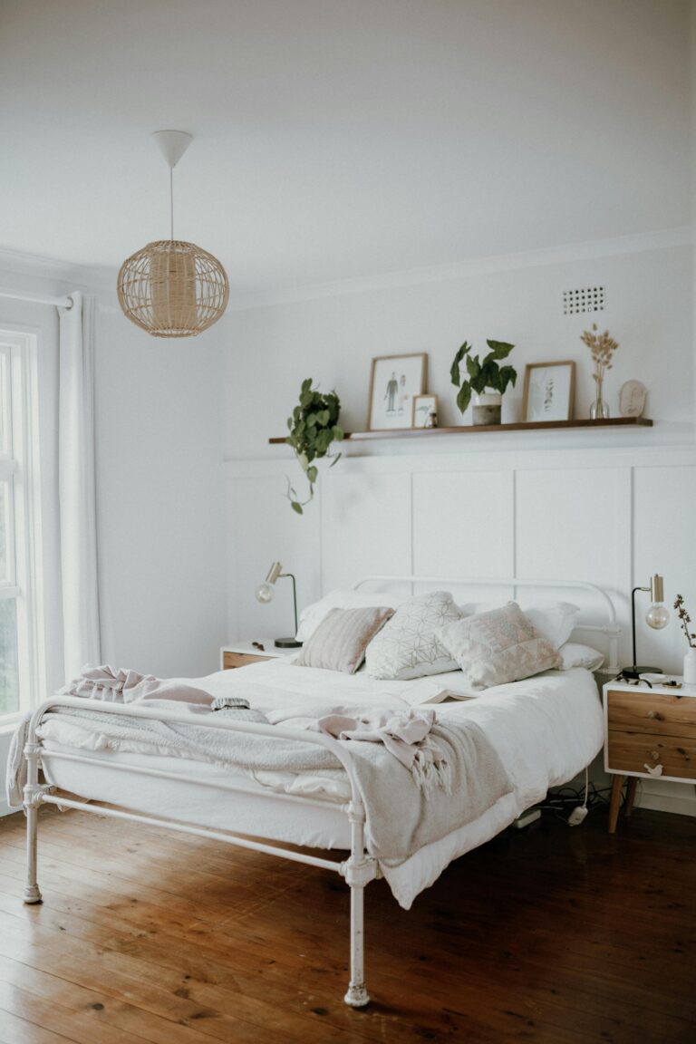 rustic interior bedroom lighting with rattan round overhead light