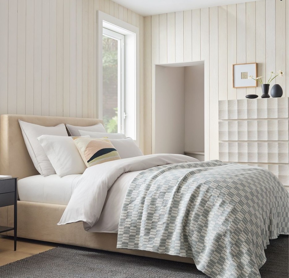 west elm organic bedding in white room