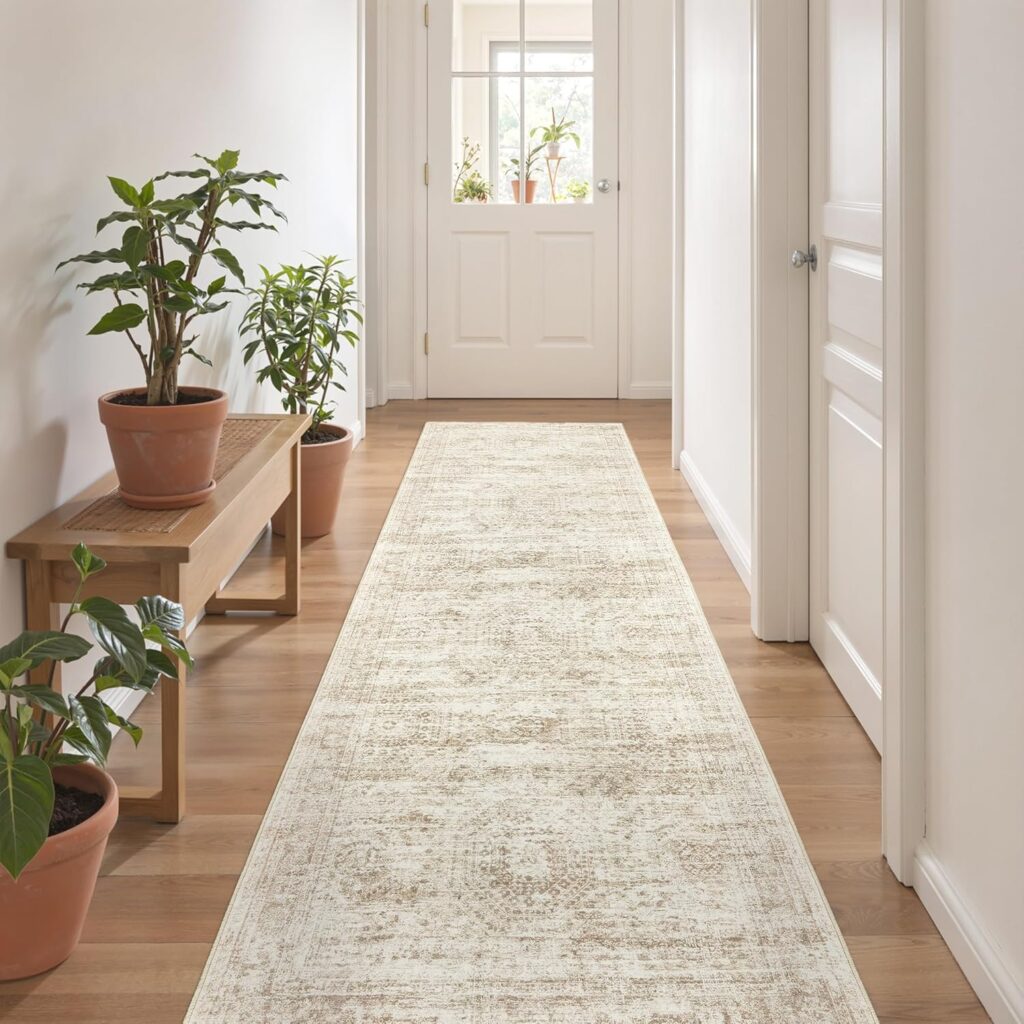 light beige runner in bright open hallway