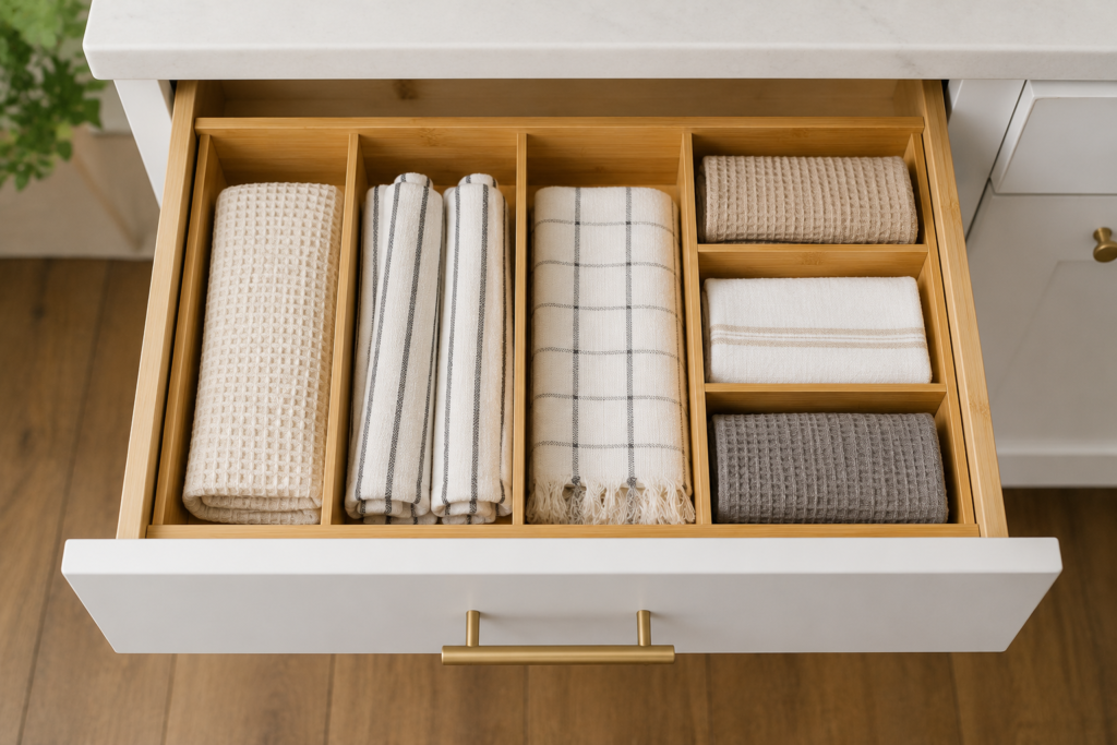 bamboo drawer dividers for kitchen towels