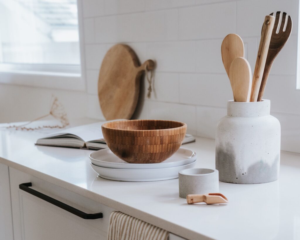 modern kitchen counter organized