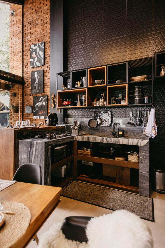 moody dark black wallpaper for kitchen