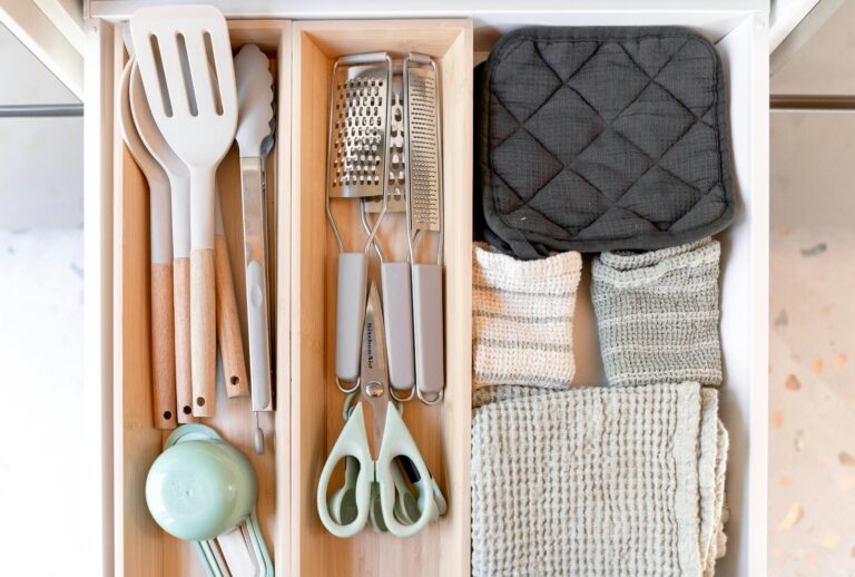 kitchen drawer utensils organized with dividers for a small kitchen