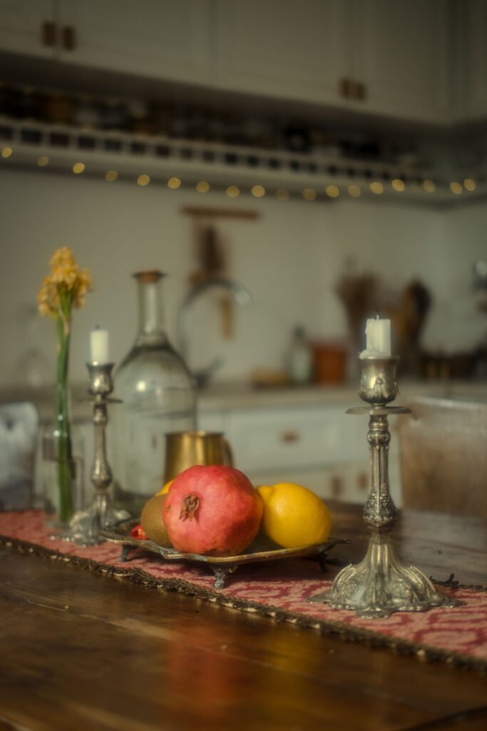 vintage kitchen decor candles on counter with candle holders