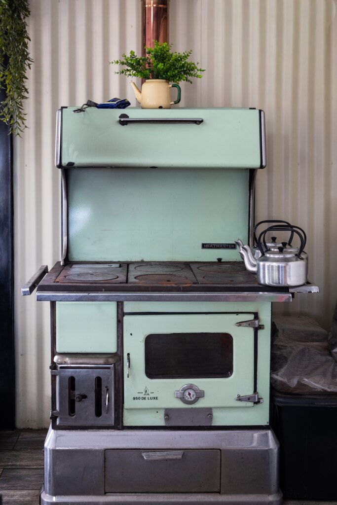 vintage stove in a vintage kitchen