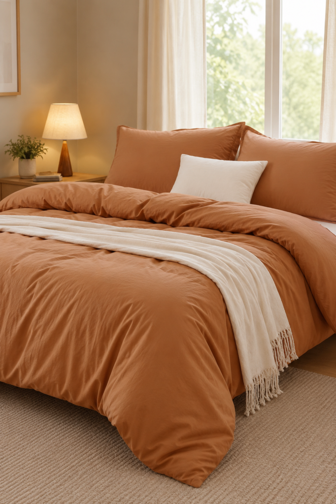 fall bedding, light orange