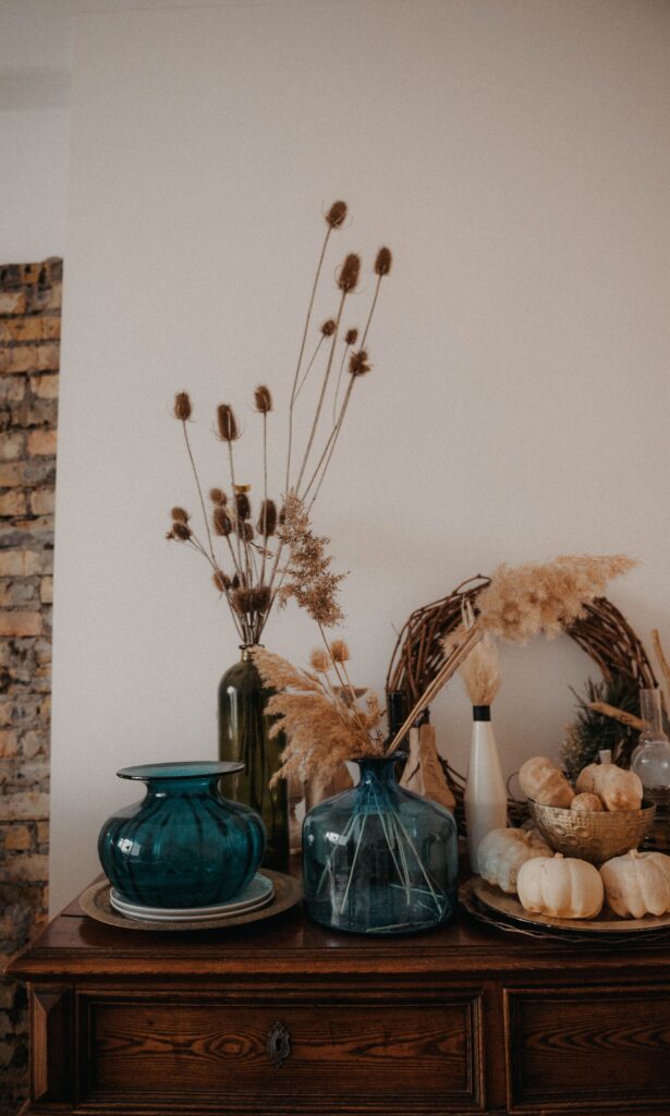 white pumpkins in bedroom for fall bedroom decor