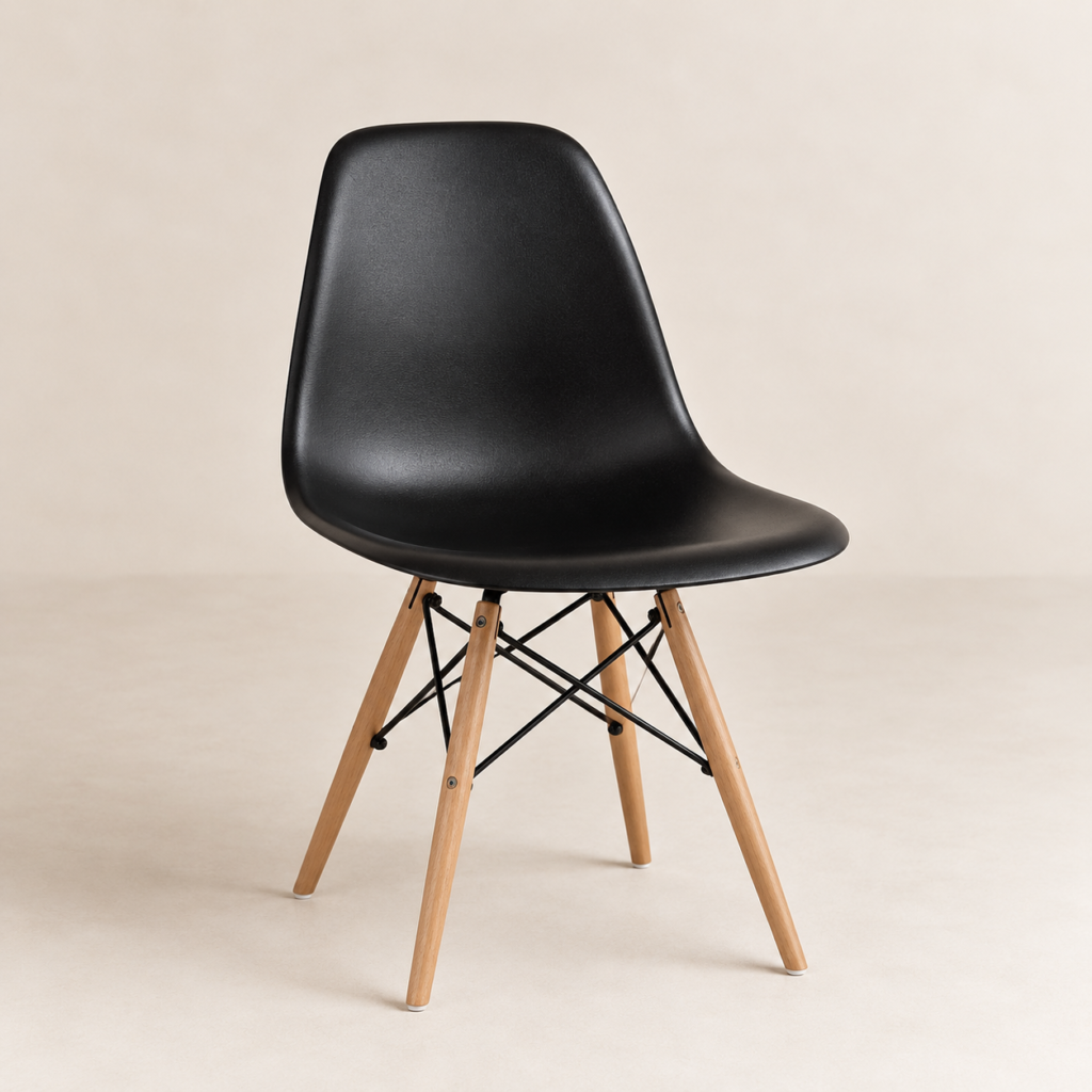 black dining chair with wooden legs