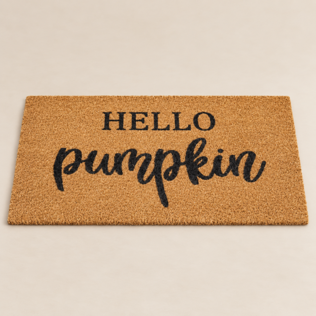 Doormat that says hello pumpkin