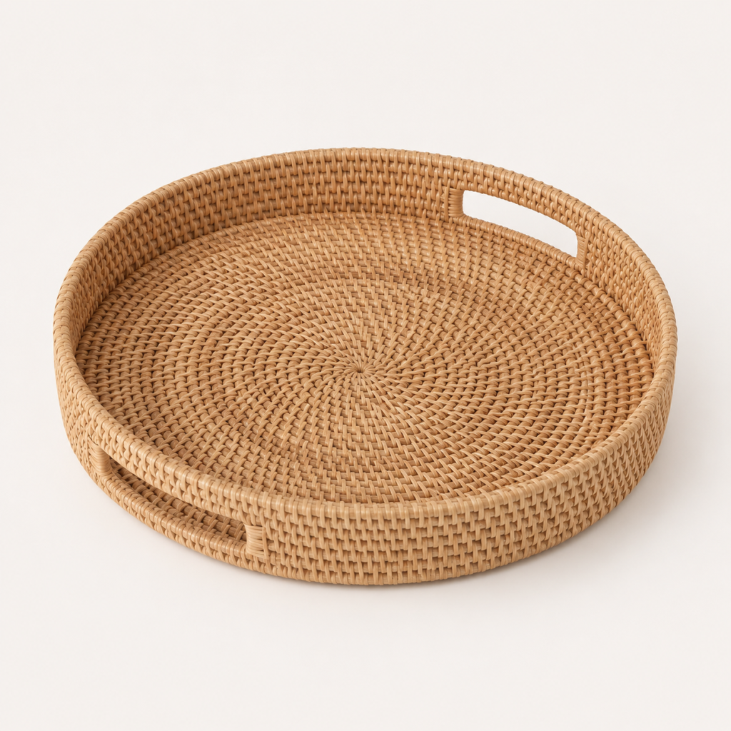 round decorative wicker tray for coffee table