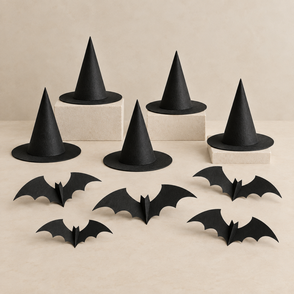 witch hats and bats that can be hung up for decor