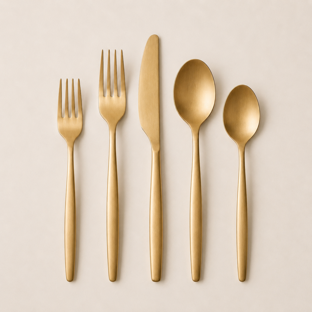 gold flatware for dinner table