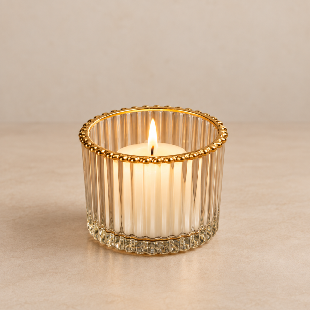 clear ribbed candle holder