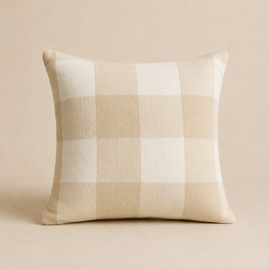 light beige plaid pillow from pottery barn