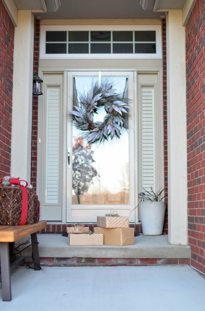 white wreath on front door
