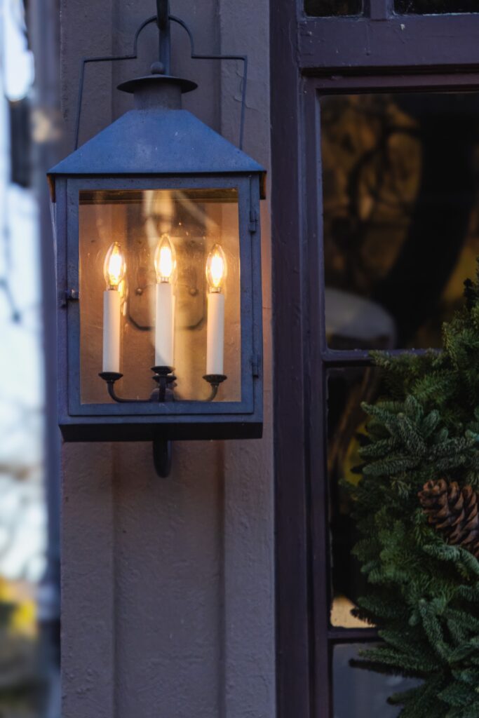 Christmas lantern on front porch
