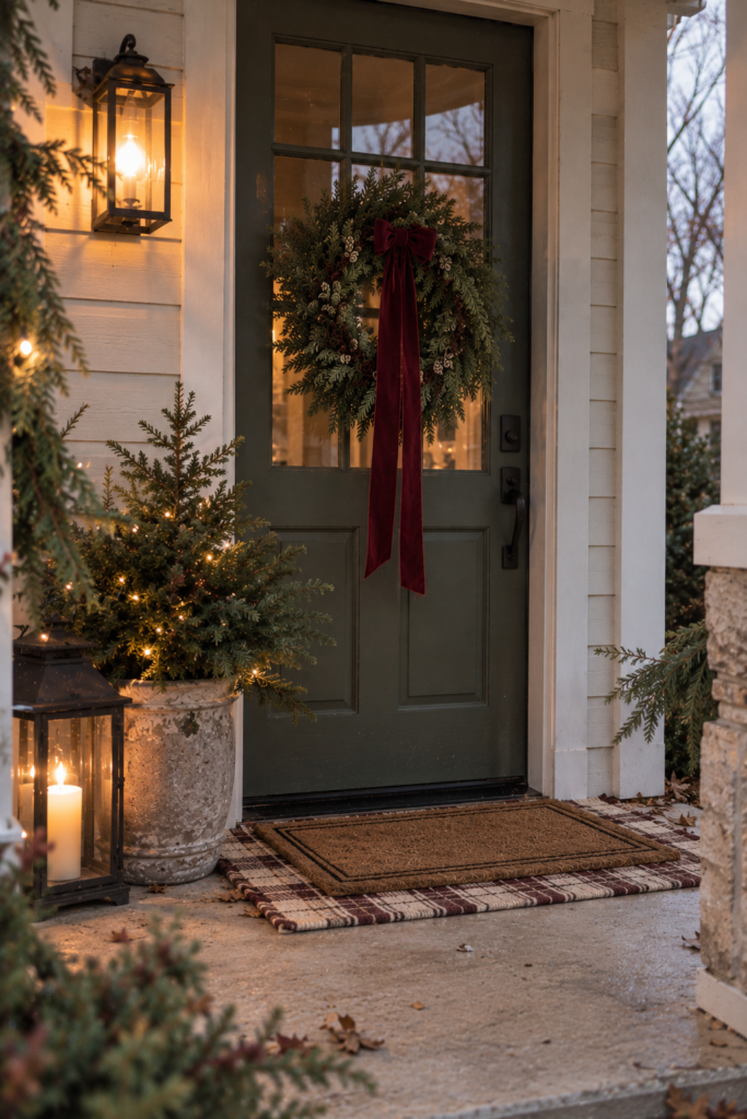 small front porch chritmas ideas and a green color palette